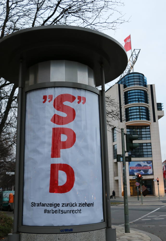 Ad-Busting, Berlin. SPD Strafanzeige zurück ziehen #arbeitsunrecht